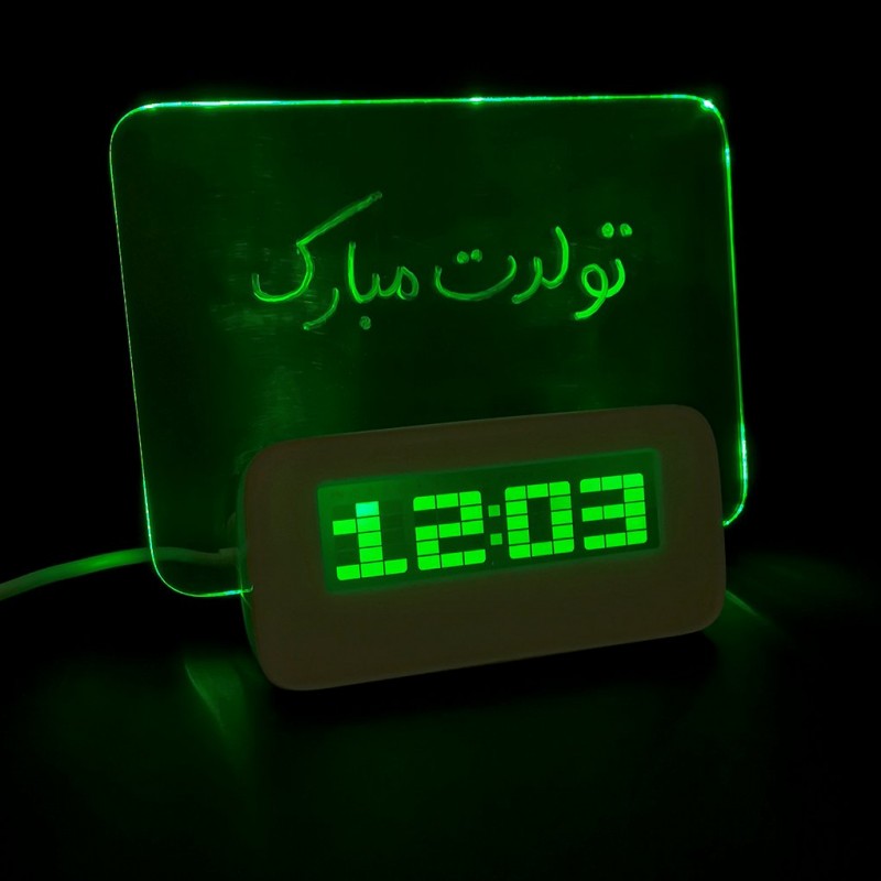 ساعت رومیزی دیجیتال مدل Memo Board (دارای تخته یادداشت نوری)