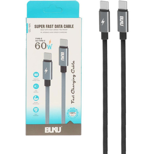 کابل شارژ PD و فست شارژ BUKU مدل MA-135 60W با رابط Type-C To Type-C (مشکی)