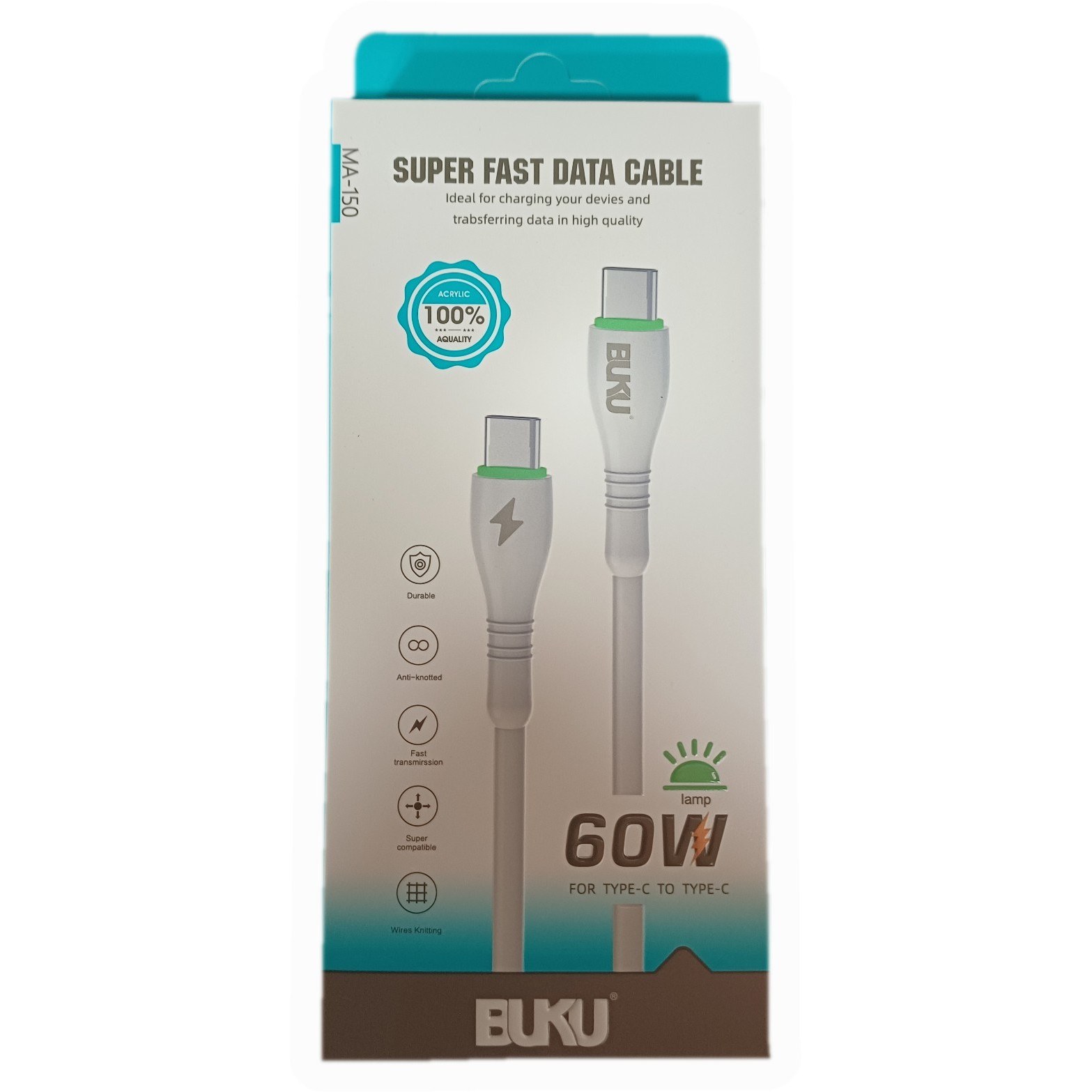 کابل شارژ PD و فست شارژ BUKU مدل MA-150 60W با رابط Type-C To Type-C (سیلیکونی)