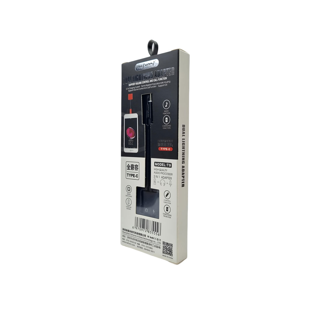 مبدل دوگانه لایتنینگ (2-in-1 Adapter) مدل T9 | شارژ و موسیقی هم‌زمان | پشتیبانی از کنترل صدا و تماس