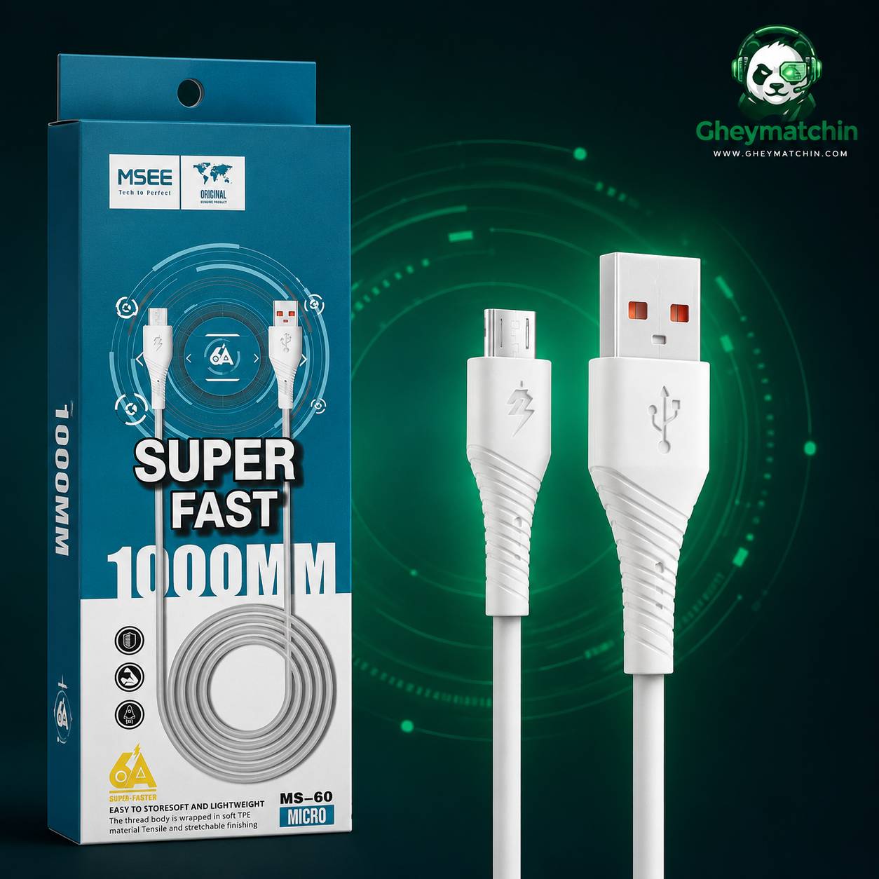 کابل تبدیل USB به Micro USB ام‌اس‌ایی (MSEE) مدل MS-60 خروجی 6 آمپر | طول 1 متر